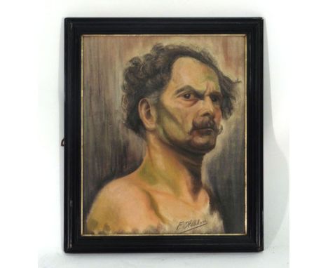 F... (?)Abbelous (20th century School),A head and shoulders portrait of an eccentric gentleman,signed,pastels,43.5 x 36 cm   