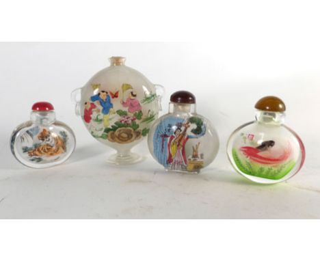 A group of nine 20th century Chinese glass snuff bottles, each internally decorated and of various designs, together with two