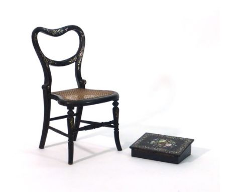 An ebonised and mother-of-pearl inlaid child's chair together with a similar writing slope