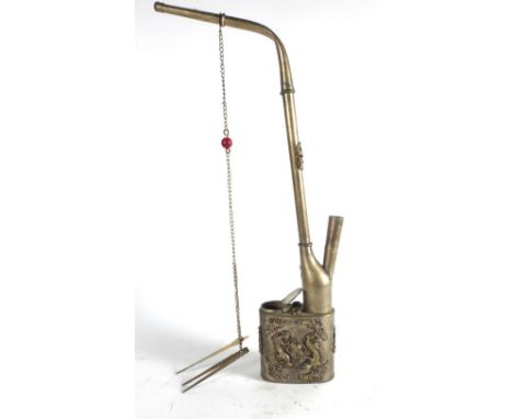 A Chinese metalware mounted opium pipe