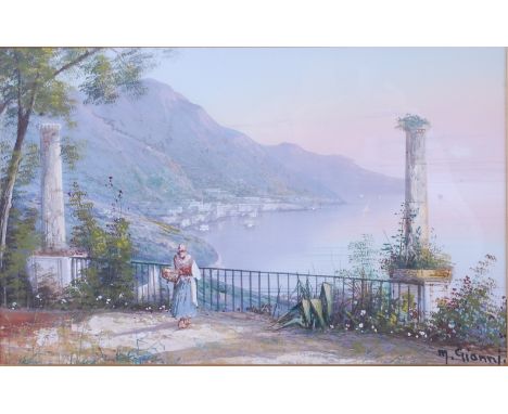 M Gianni - Four views of the bay of Naples to include Mount Vesuvius, matched set of four gouache, each signed, 30 x 47.5cm C