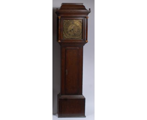 W Clark of Kendal early 19th century oak longcase clock, the square brass dial (w.13") having cast brass spandrels, signed ch