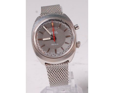A gents 1970s Omega Chronostop steel cased bracelet watch, having signed silvered dial, raised baton markers, manual wind mov