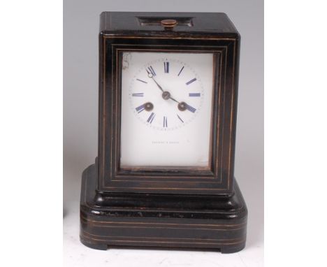 A 19th century French ebonised case mantel clock, the white enamel dial (a/f) signed Valery a Paris, twin winding holes for a