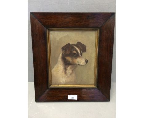 Oil on board 'Patch The Terrier' in rose wood frame 