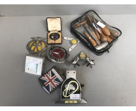 Cased Sheriffs Deputy badge for Harford County, &amp; some historic car badges; Pinewood studios,Mercedes Benz Club,Brookland