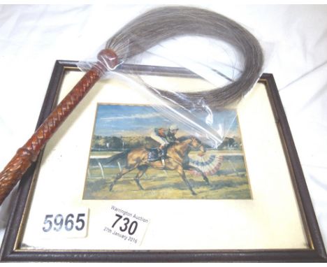 RIDING WHIP. Horse riding whip and related print