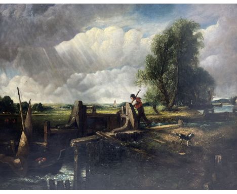After John Constable RA (British 1776-1837): 'A Boat Passing a Lock', 19th century oil on canvas unsigned, Christie's stencil