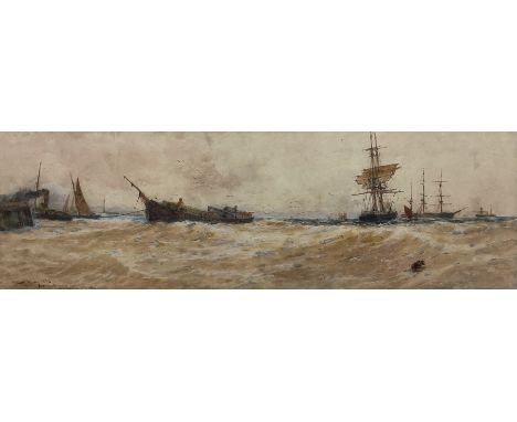 Thomas Bush Hardy (British 1842-1897): 'A Derelict being Towed into Great Yarmouth', watercolour signed titled and dated 1892