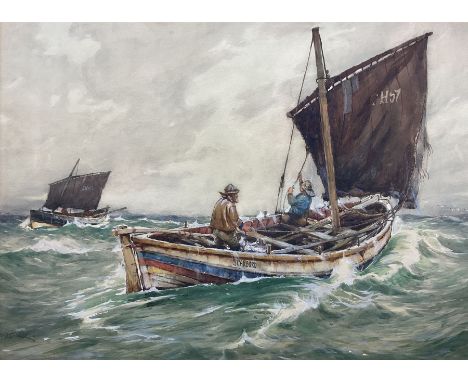 Ernest Dade (Staithes Group 1864-1935): Scarborough Fishing Cobble SH57, watercolour signed 49cm x 67cm Provenance: private c