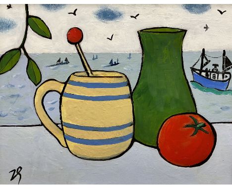 Attrib. Joan Gillchrest (1918-2008): Still life on the Newlyn Coast, oil on board signed with monogram 19cm x 24cm Condition 