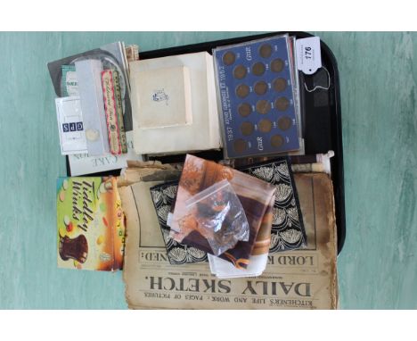 Three boxes of vintage Tate &amp; Lyle sugar samples in boxes and sugar recipe books, a boxed set of King George VI farthings