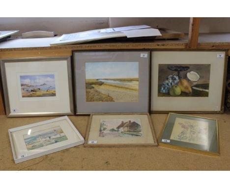 A watercolour entitled 'Brent Geese and Footsteps in the Sand', signed R A Walpole 1997, a watercolour of still life with fru
