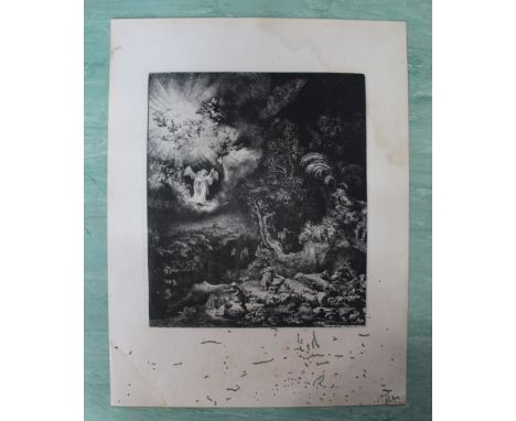 Rembrandt van Rijn (1606-1669) 'The Angel Appearing to the Shepherds', published 1634, original etching, engraving and drypoi