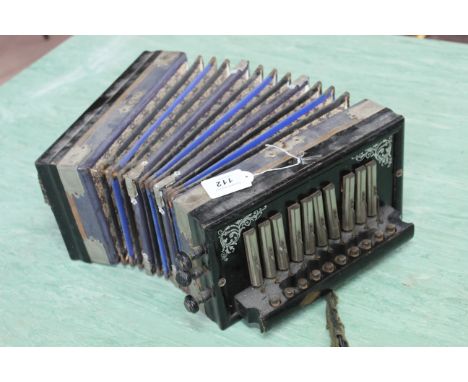 A late 19th Century small accordion with ten buttons, possibly German made