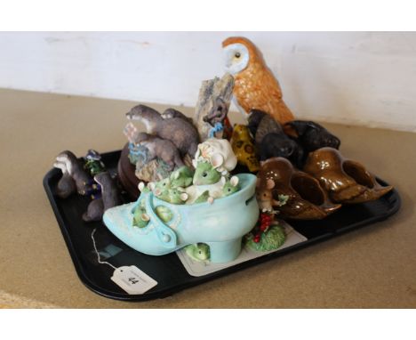 Various Border Fine Art figures, ceramic birds, cloisonne animals etc