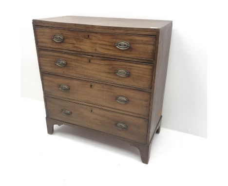 Georgian mahogany chest, four graduating cockbeaded drawers, shaped bracket supports, W90cm, H95cm, D43cm Condition Report Cl