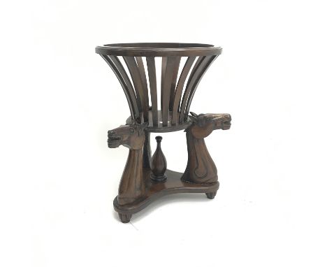 Empire style mahogany planter on three carved horse heads, W53cm, H69cm Condition Report Click here for further images, condi