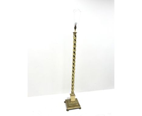 Classical brass rope twist standard lamp with shade, H132cm (excluding fitting) Condition Report Click here for further image