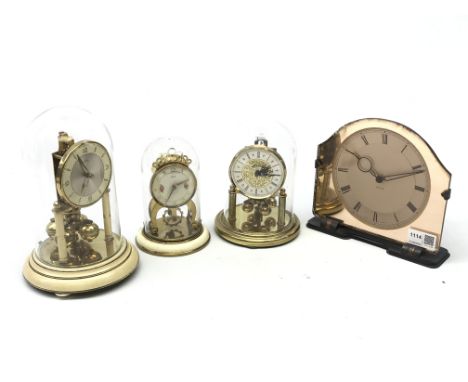 Mid 20th century anniversary clock under glass dome, two other similar anniversary clocks and a 30-hour mantle clock (4) Cond
