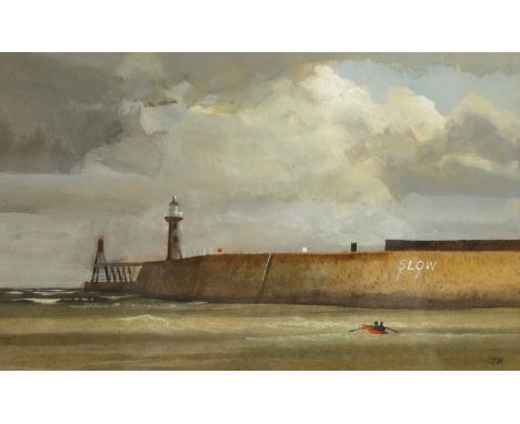 Colin R Britton (British 1947-): 'Whitby Harbour', gouache signed with initials, titled verso with artist's address label 15c