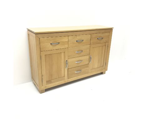 Light oak sideboard, six drawers and two cupboards, W140cm, H92cm, D41cm Condition Report Click here for further images, cond