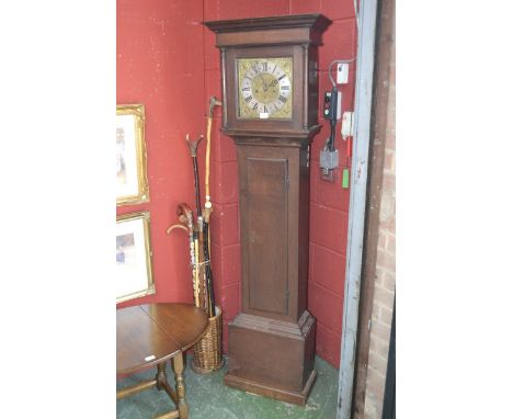 An 18th century oak longcase clock, by John Lamprey, Banbury, brass square face, mask spandrels, chased dial, Roman numerals,