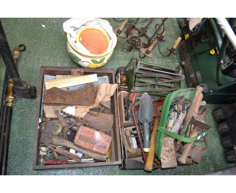 Tools - vintage bits; hachets; Maxees cylinder cutter; block knives; hammers; planes;etc