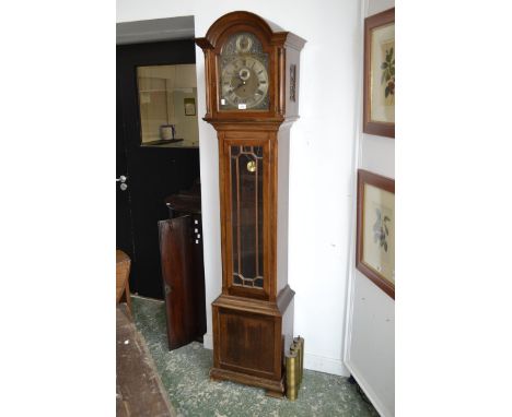 A contemporary Peerless mahogany longcase clock, musical movement ringing Westminster, Winchester and Whittington chimes. Arc