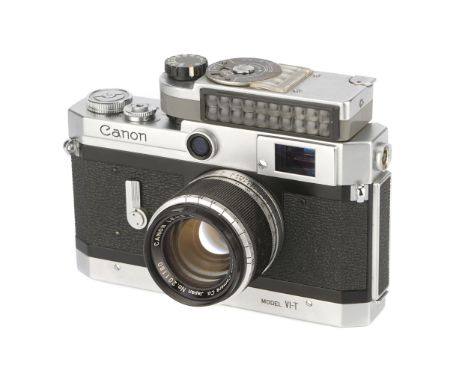 A Canon Model VI-T Rangefinder Camera, 1958-60, chrome, serial no. 612319, with Canon f/1.8 50mm lens, serial no. 201180, bod