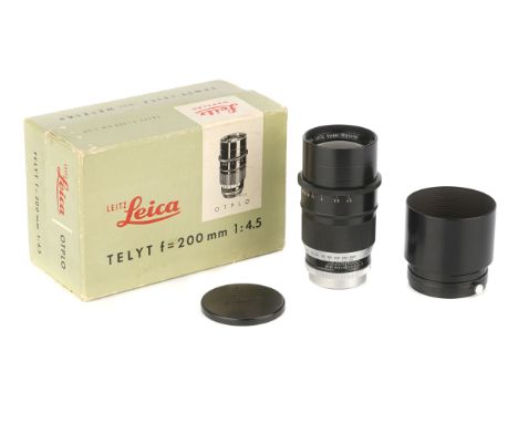 A Leitz Telyt f/4.5 200mm Lens, 1953, black/chrome, serial no. 1170717, body, VG, elements, VG, some light marks to inside of