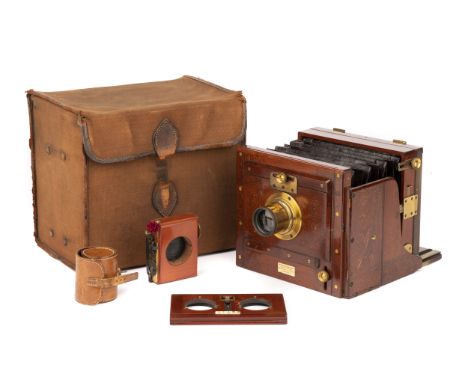 A W. Watson &amp; Son Half Plate Mahogany Tailboard Camera, 1885-1890, serial no. 6908, with Ross Rapid Symmetrical 8x5 brass