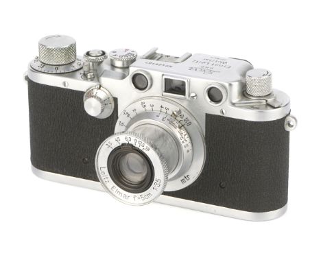 A Leica IIIc 'Sharkskin' Rangefinder Camera, 1946/47, chrome, serial no. 429307, with Leitz Elmar f/3.5 50mm lens, 1939, chro