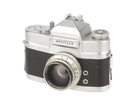 A Wray Wrayflex II Camera, 1950-, chrome, serial no. 4049, with Wray Unilite f/2 50mm lens, chrome, serial no. 134785, body, 