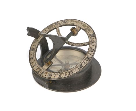 A Pocket Compass Sundial, English, c.1880, signed 'Elliot Bros, London', folding latitude scale and hour ring with folding gn