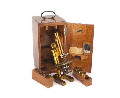 A Microscope by Leitz,  German, c.1900, signed to the foot 'E. Leitz Wetzlar No.53822' on a 'Y' shaped base, plano-concave mi