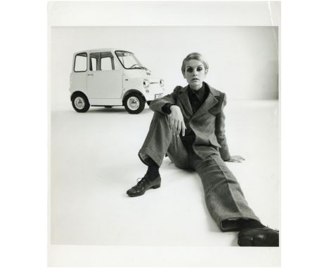 (ANON) Two Photographs - Twiggy Promoting the Ford Comuta, Two vintage gelatin silver prints, 1967, Twiggy with the Ford Comu