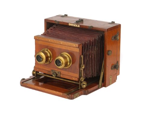 A J. Lancaster &amp; Sons Stereo Instantograph Mahogany Field Camera, 1891-1905, 7¼x4½'', pivoting rear, with J. Lancaster &a