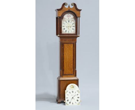 A GEORGE III OAK AND MAHOGANY LONGCASE CLOCK, with two fitting movements, the first eight-day, 13-inch painted arch dial, sig