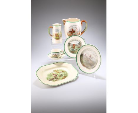 A COPELAND SPODE HUNTING TEA SERVICE, comprising large milk jug, meat dish, hot water jug, small cream jug, five cups, five s