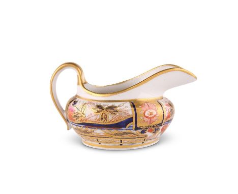 A NEW HALL CREAMER, CIRCA 1795Boat-shaped, decorated to pattern number 510 with an Imari design, iron red pattern number to b