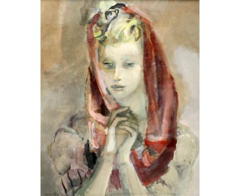 RAJMUND KANELBA (POLISH, 1897-1960), PORTRAIT OF A LADY, signed lower left, watercolour, framed. 59.5cm by 49cm