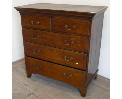 19th C oak chest of two short above three long drawers on bracket supports, with inset top (108cm x 58cm x 110cm) 