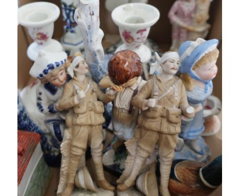 Selection of late 19th C and later decorative ceramics including Beswick mallard duck, bisque ware and various figures includ