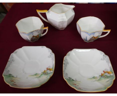 Six place Shelly Foxglove pattern tea service RN723404, comprising of milk jug, sugar bowl and six cups, saucers, side plates