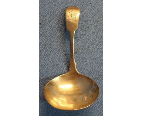 London 1809 silver hallmarked caddy spoon with makers mark for Thomas Hayter with monogram initials and later date of 1897 