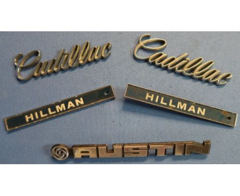 Small selection of car badges including Austin, Hillman and Cadillac (5) 
