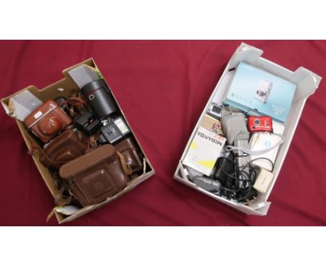 Large selection of modern and vintage cameras and camera equipment (two boxes) 