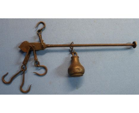 Set of early 19th C butchers style Steel Yard scales (length 36cm) 