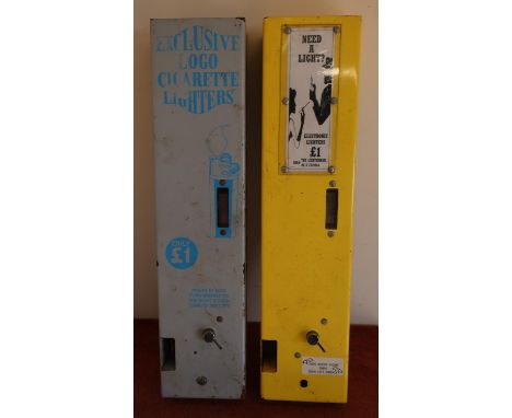 Two wall mounted cigarette lighter vending machines (19cm x 10.5cm x 81.5cm) 